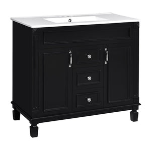 English Elm 36'' Modern Bathroom Vanity With Black Ceramic Top, Soft Closing Doors & Drawers For Stylish Storage N710P230231B