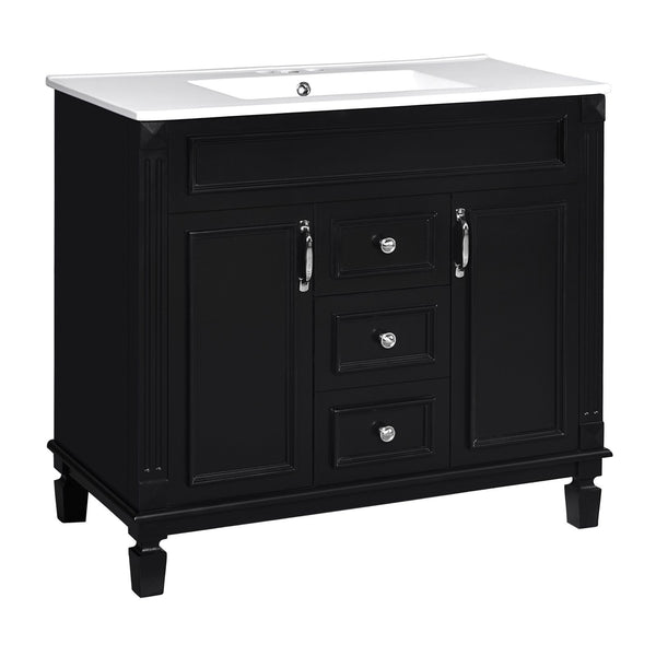 English Elm 36'' Modern Bathroom Vanity With Black Ceramic Top, Soft Closing Doors & Drawers For Stylish Storage N710P230231B