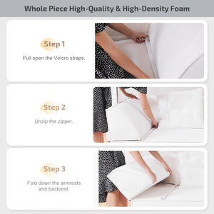 English Elm 3-in-1 Convertible Sofa Bed Sparkling Chenille 79.5" Deep Seat 3-Seater with Chaise & Pillows Beige W3219P369307