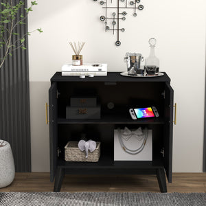 English Elm Mid Century Modern Fluted Sideboard Cabinet with Adjustable Shelves, Solid Wood Legs, Walnut Finish Elegant Storage for Living Room, Entryway W1801P272511