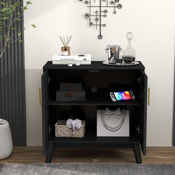 English Elm Mid Century Modern Fluted Sideboard Cabinet with Adjustable Shelves, Solid Wood Legs, Walnut Finish Elegant Storage for Living Room, Entryway W1801P272511