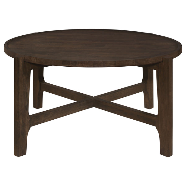 English Elm Mavis Rustic Dark Brown Round Solid Wood Coffee Table with Recessed Top & Crossed Legs, Durable Centerpiece B062P299905