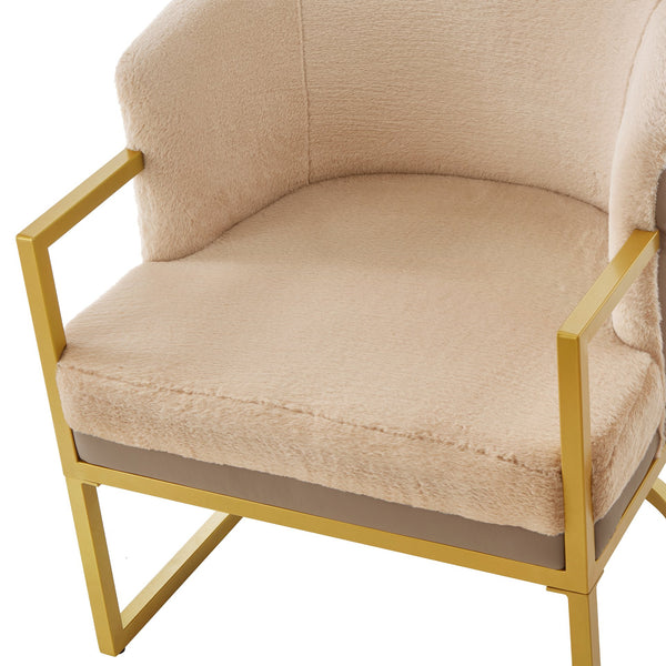 English Elm Modern Faux Fur Accent Chair Plush Upholstered Seat with Gold Iron Legs for Any Room Brown N763P360688D
