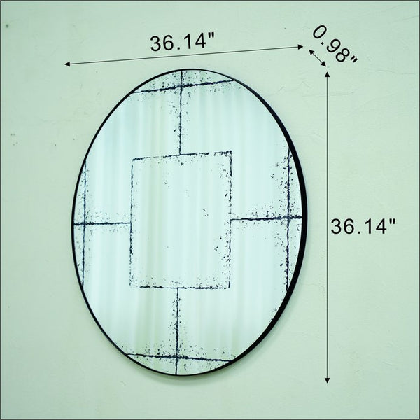 English Elm Round Iron Framed Wall Mirror with Weathered Etched Detail for Living Room or Foyer W3935P406810