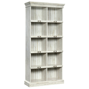 English Elm Tall Bookcase with Labelled Cubby Slots, White Engineered Wood, Dual-Sided Back, Sturdy 35.6"x13.5"x75" Storage Elegance B356P402640