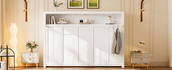 English Elm Twin Size Murphy Bed With Shelves - Space-Saving Metal Wall Bed Design For Stylish Small Rooms W1580S00275-GIGA