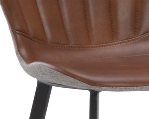 Sunpan Arabella Mid-Century Modern Bar Stool with Clamshell Tufting and Stylish Black Steel Legs Bravo Cognac / November Grey