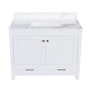 English Elm Modern 43" Bathroom Vanity With Artificial Marble Finish, Solid Wood Frame & Practical Storage Solutions W509S00140