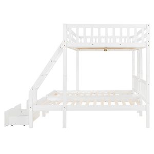 English Elm Full Over Twin Triple Bunk Bed Pinewood Frame with Storage Drawers and Guardrails LT000343AAK-2