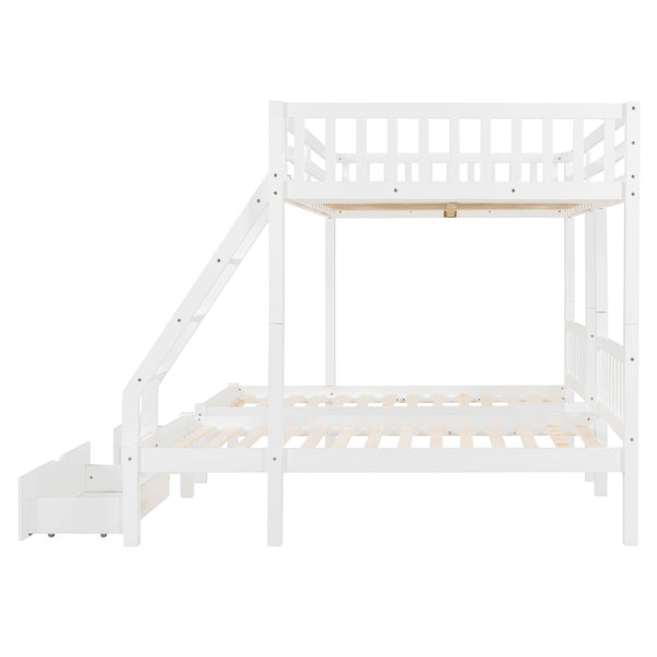 English Elm Full Over Twin Triple Bunk Bed Pinewood Frame with Storage Drawers and Guardrails LT000343AAK-2