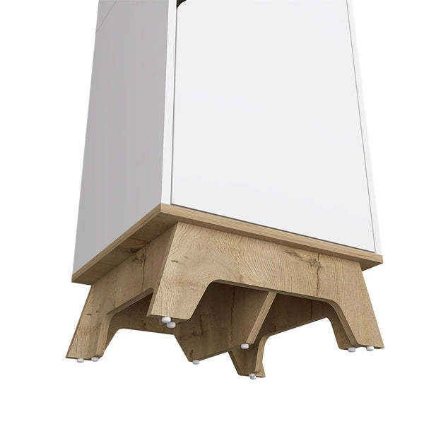 English Elm Multistorage Cabinet - 59" High, Sleek Light Oak & White Design With 4 Shelves For Space-Saving Storage B097132945