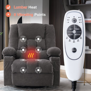 English Elm Massage Swivel Rocker Recliner with Heat Lumbar Relief and Usb Port for Living Room Grey W1521P478283