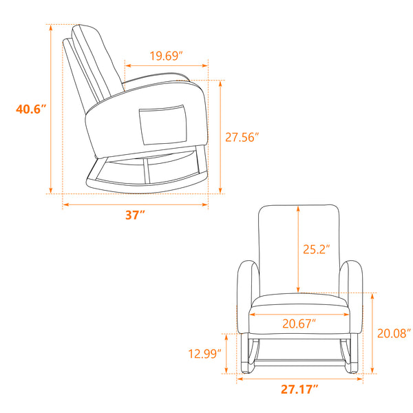 English Elm 27.2"w Wingback Glider Rocker Polyester Nursery Chair with Walnut Rubberwood Base W3188P304602