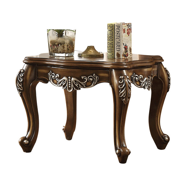 English Elm Antique Oak End Table With Scalloped Top & Elegant Queen Anne Legs For Timeless Home Decor B062P209097