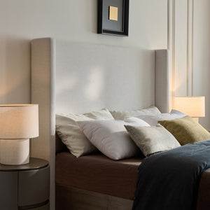 English Elm Shelton Upholstered Wingback Bed with 54" Textured Ivory Chenille Headboard, Rustic Modern Farmhouse Queen B083P321432