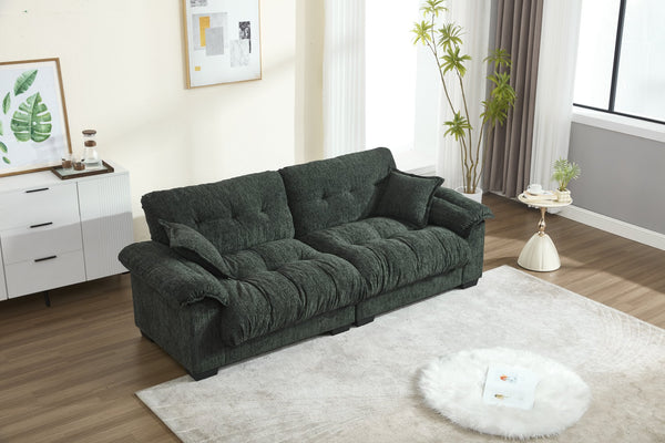English Elm Casual 3-Seater Chenille Sofa In Elegant Green - Modern Minimalist Design For Ultimate Comfort & Style W2100S00214