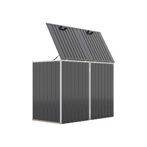 English Elm Garbage Bin Shed Galvanized Steel Enclosure for Two Cans Outdoor Weather Resistant Dark Gray W1598P357714