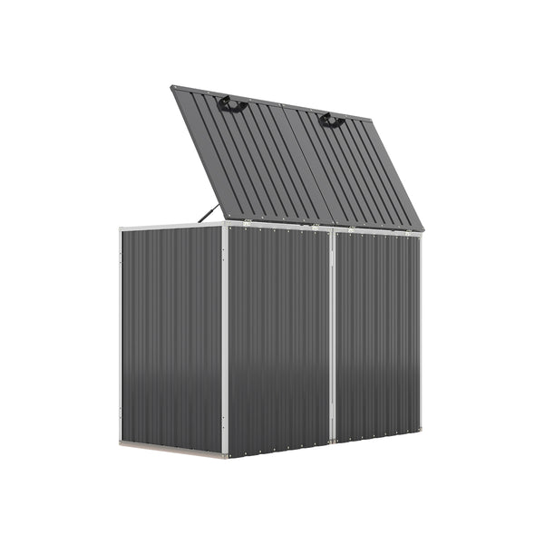 English Elm Garbage Bin Shed Galvanized Steel Enclosure for Two Cans Outdoor Weather Resistant Dark Gray W1598P357714