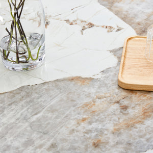 English Elm 63"x35.4" Luxurious Marble-Patterned Tempered Glass Dining Table with Gold Fork Legs, Scratch-Resistant Elegance Black W1151S03723