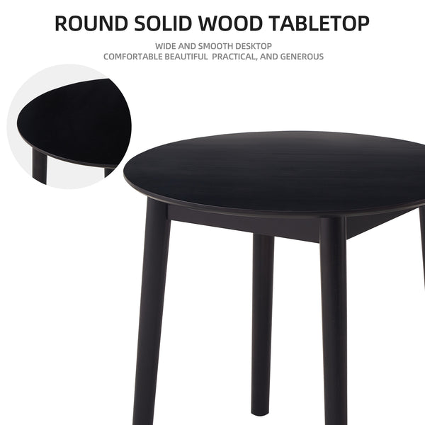 English Elm Black Round Table solid rubberwood 31.5" diameter — sturdy, space-saving dining or coffee table, modern rustic finish W2720P198347