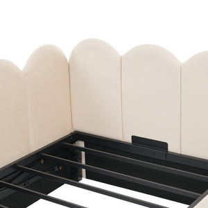 English Elm Upholstered Velvet Daybed with Hydraulic Storage & Metal Slatted Frame, Twin Sofa Bed, 300 lb Capacity Beige N736P333613B