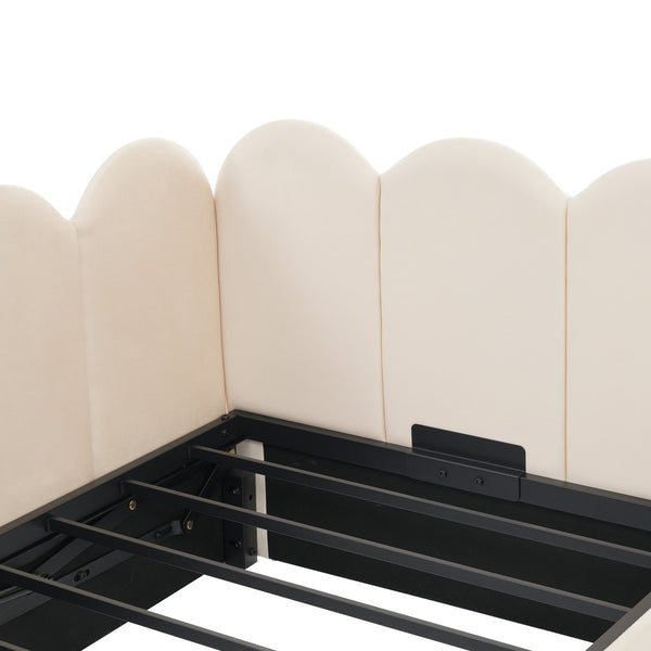 English Elm Upholstered Velvet Daybed with Hydraulic Storage & Metal Slatted Frame, Twin Sofa Bed, 300 lb Capacity Beige N736P333613B