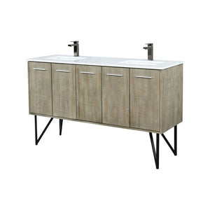 English Elm Rustic Acacia Double Bath Vanity 60" Wide With White Quartz Top & Gun Metal Faucet For Modern Style B2731P259631-GIGA