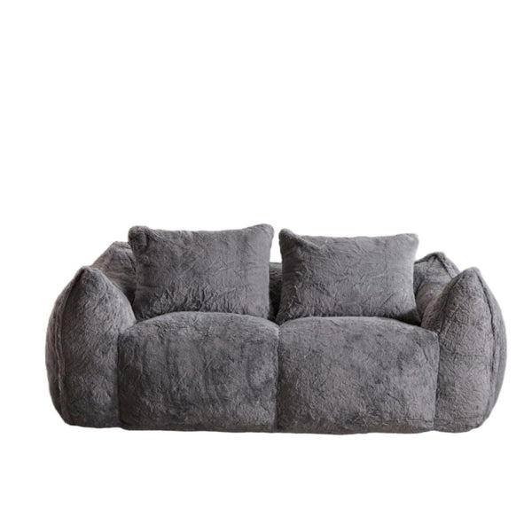 English Elm Giant Ultra Soft Fluffy Loveseat Bean Bag Sofa for Adults, Oversized Shredded Foam Couch with Pillows Grey W3723P353893