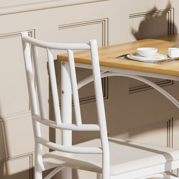 English Elm Dining Set for Four with Steel Frame Chairs and Particleboard Top Industrial Kitchen Natural,White W1162P430309