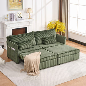 English Elm 73"convertible Corduroy Sleeper Sofa with Usb Port and Side Pocket for Studio Apartments Green W3373P405037