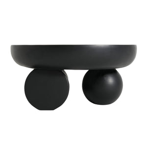 English Elm 27.5" Sculptural Round Coffee Table Hand-painted Gloss Finish for Modern Living Rooms Black N772P384682B