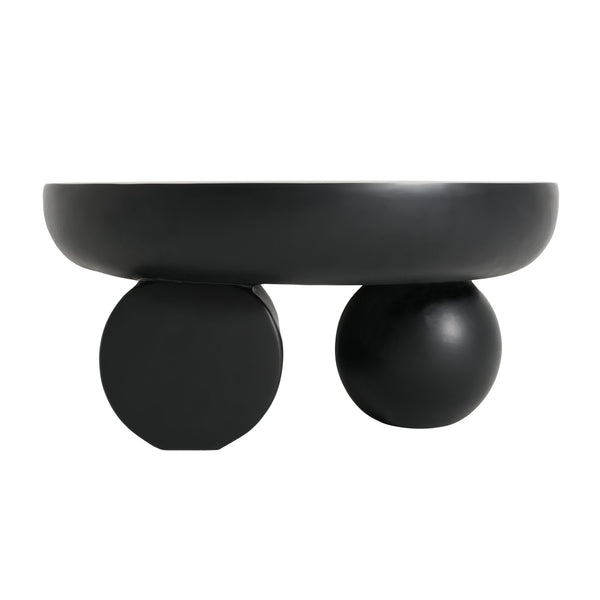 English Elm 27.5" Sculptural Round Coffee Table Hand-painted Gloss Finish for Modern Living Rooms Black N772P384682B