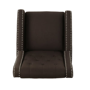 English Elm Classic Club Chair in Dark Grey Fabric with Birch Legs and Push Back Recline 61371.00COF