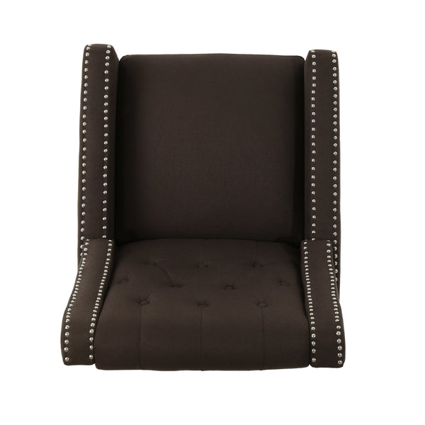 English Elm Classic Club Chair in Dark Grey Fabric with Birch Legs and Push Back Recline 61371.00COF