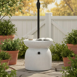 English Elm Odelia Mgo Patio Umbrella Base with Marble Finish Doubles as Outdoor Side Table N775P362772W