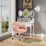 English Elm Vinsetto Faux Fur Desk Chair, Swivel Vanity Chair With Adjustable Height and Wheels For Office, Bedroom, Pink