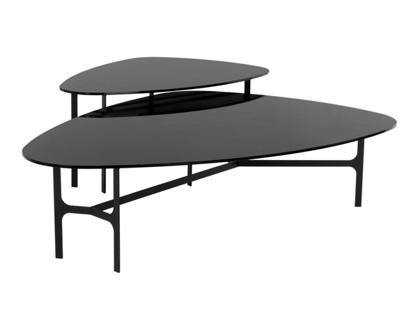 Sunpan Kiernan Coffee Table - Stylish Mid-Century Design with Curved Black Glass Top & Matte Metal Frame