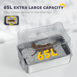 English Elm Cat Top Entry Enclosed Litter Box with Stainless Steel Tray and Anti-scatter Grooved Lid T3971P397355