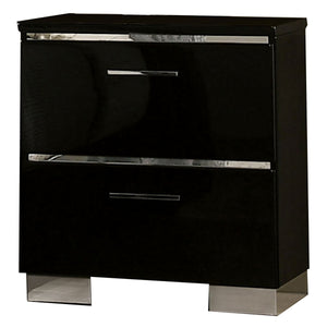 English Elm Wood and Metal Two Drawer Nightstand with Felt Lined Storage for Modern Bedrooms B056P416798