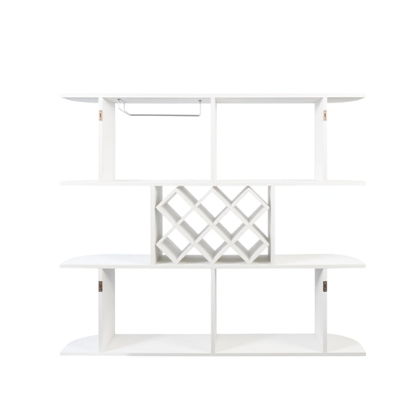 English Elm Large Rustic Wood Wall Mounted Wine Rack with Three Shelves and Stemware Rail White W331P277923