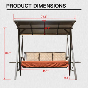 English Elm Patio 3-Person Deluxe Porch Swing Glider with Adjustable Canopy, Heavy-Duty Spring & Sunbrella Cushions W1859S00110