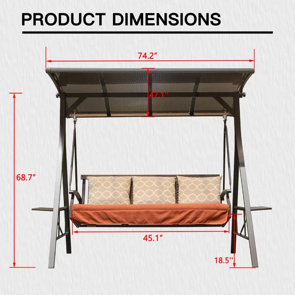 English Elm Patio 3-Person Deluxe Porch Swing Glider with Adjustable Canopy, Heavy-Duty Spring & Sunbrella Cushions W1859S00110