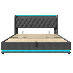 English Elm King Upholstered Bed with Surround LED, App/Remote Control, Hydraulic Storage, USB Type-C Charging Gray N736P188808G