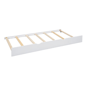 English Elm Wooden Full Size House Bed with Trundle and Built-In Shelves — Modern Pine Frame, Whimsical Roof Design White 57.2 L x 16.25 W x 5.9 H N733S316125K