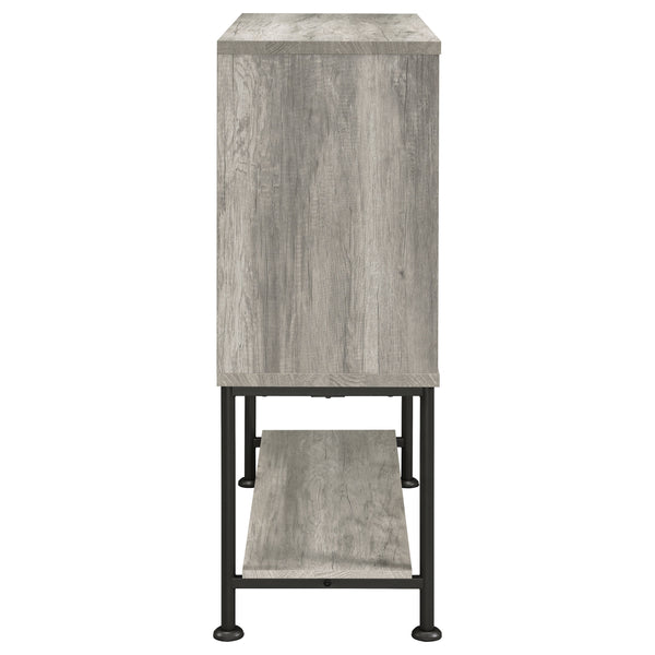 English Elm Hovander Farmhouse Bar Cabinet with Sliding Barn Doors Wine Storage and Gunmetal Legs B062P441038