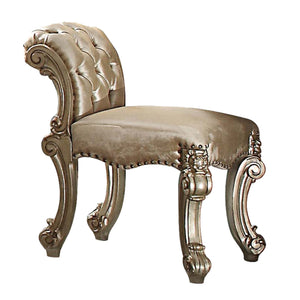 English Elm Gold Patina Rolled Back Vanity Stool with Button Tufting, Nailhead Trim & Scrolled Antique Legs B062P208997