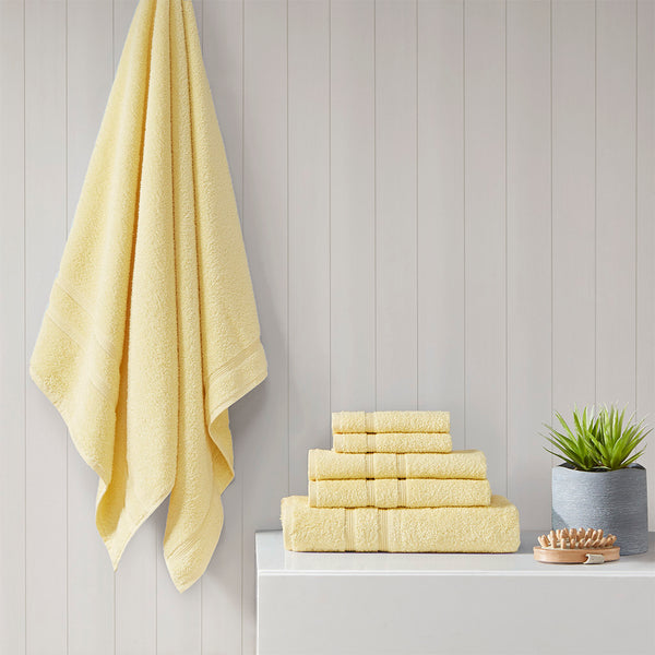 JLA Home 510 Design - 100% Turkish Cotton Aegean 6-Piece Towel Set – 500gsm lightweight, quick-dry, SILVADUR™ antimicrobial protection Yellow 5DS73-0237