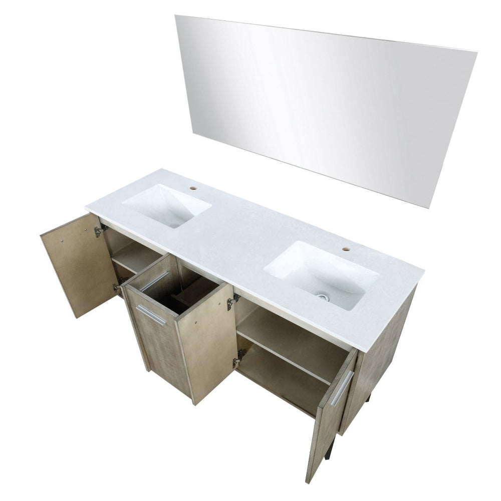English Elm Rustic Acacia Double Bath Vanity With White Quartz Top & 55" Mirror - Stylish Storage Solution! B2731S01385-GIGA