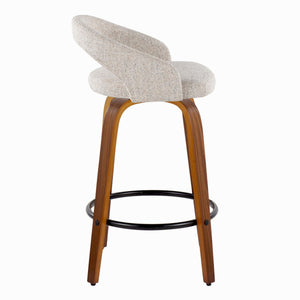 English Elm Fixed-height Swivel Counterstools Mahogany Wood Chrome Footrest Velvet Seat Set of 2 Oat B202S01772
