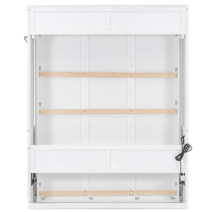 English Elm Queen Murphy Bed with Desk, Built-In LED Lights, USB Charging Ports & Space-Saving Modern Design White N7500004014K